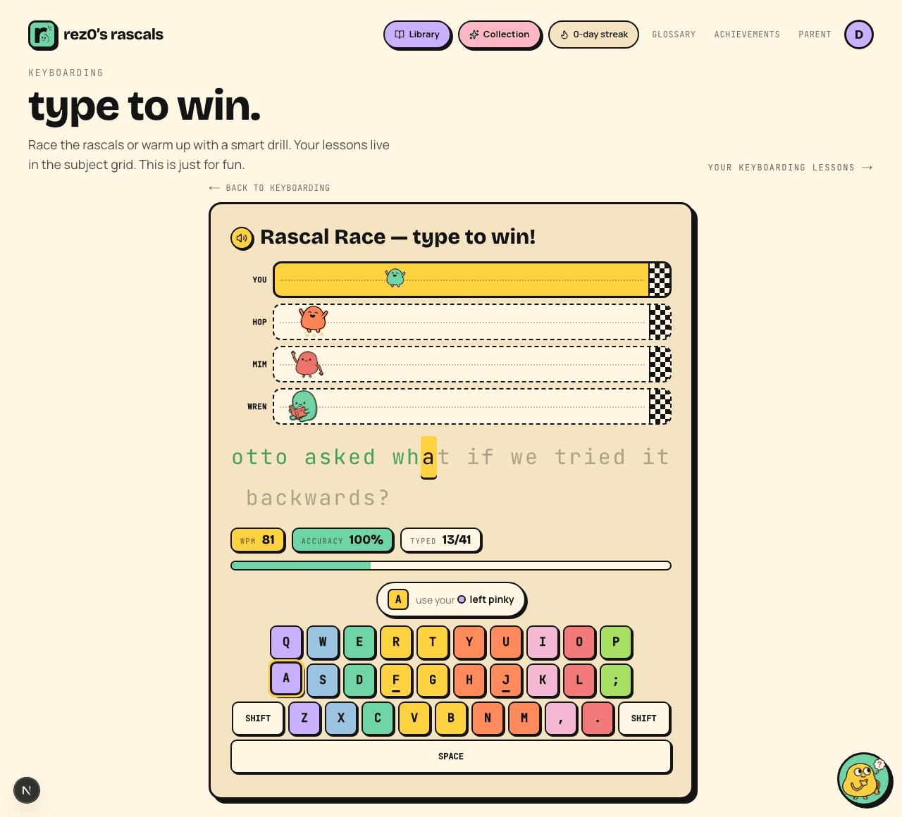 Type to win: race the rascals