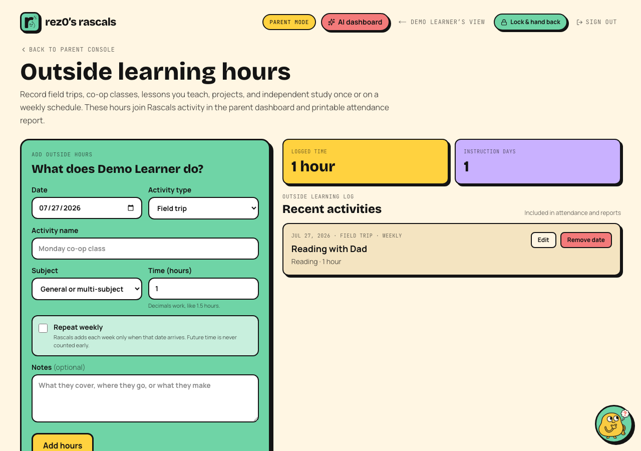 Outside learning hours